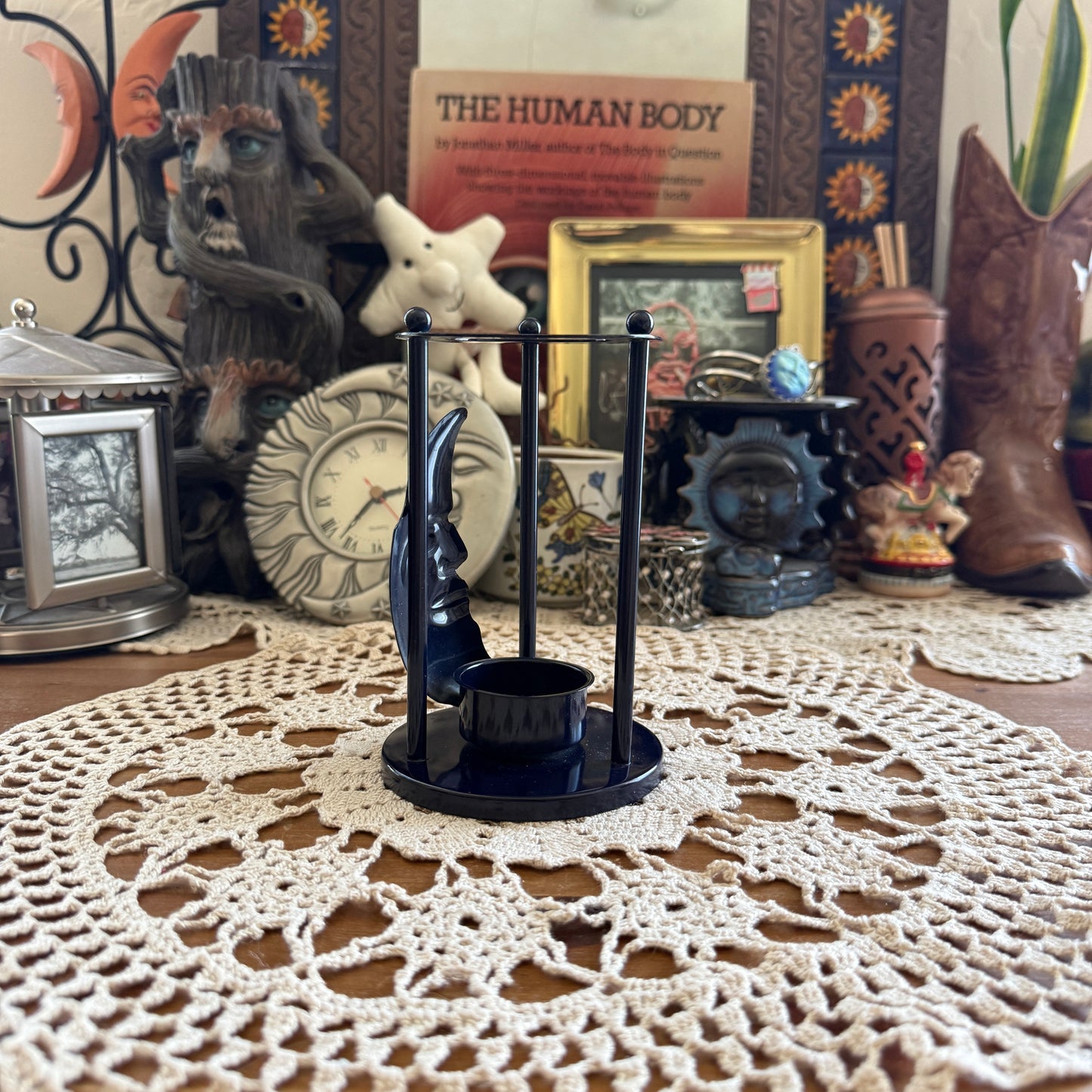 unique vintage whimsical celestial moon candle holder