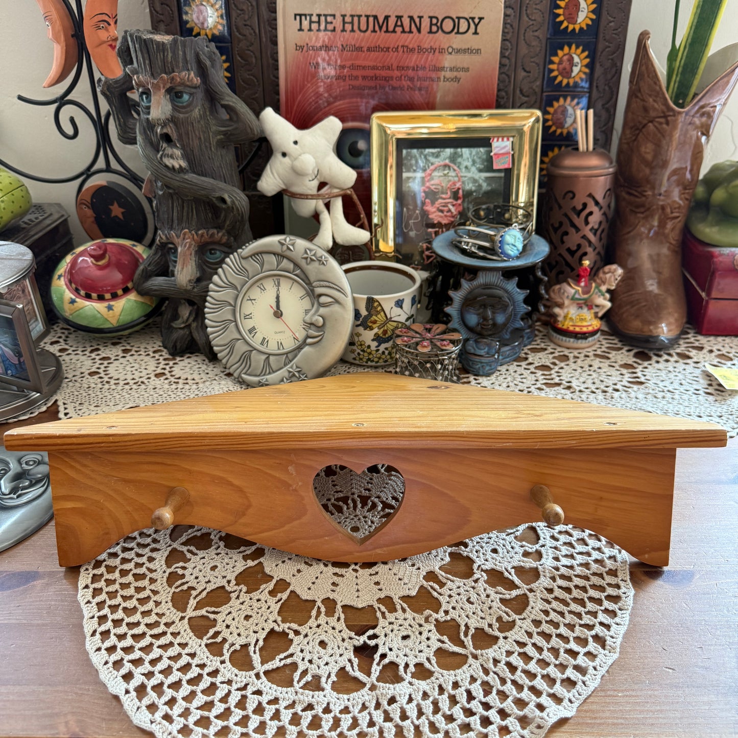 unique vintage whimsical heart wood wall shelf