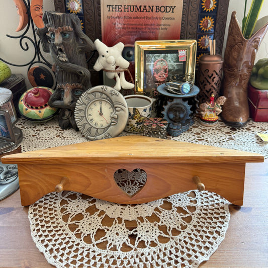 unique vintage whimsical heart wood wall shelf