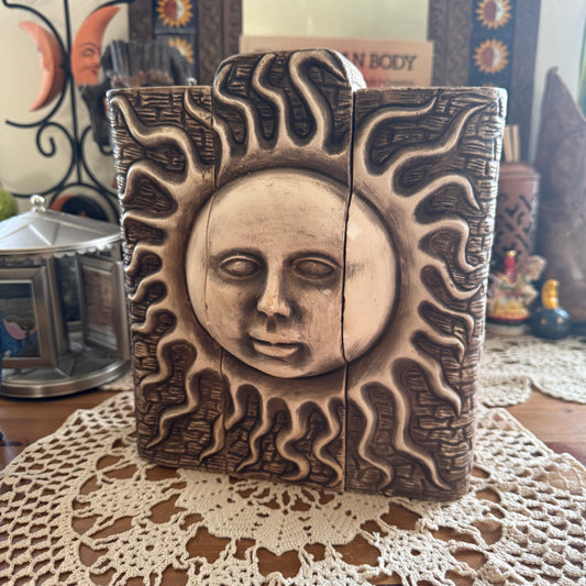unique vintage whimsical celestial sun faux candle folk art decor