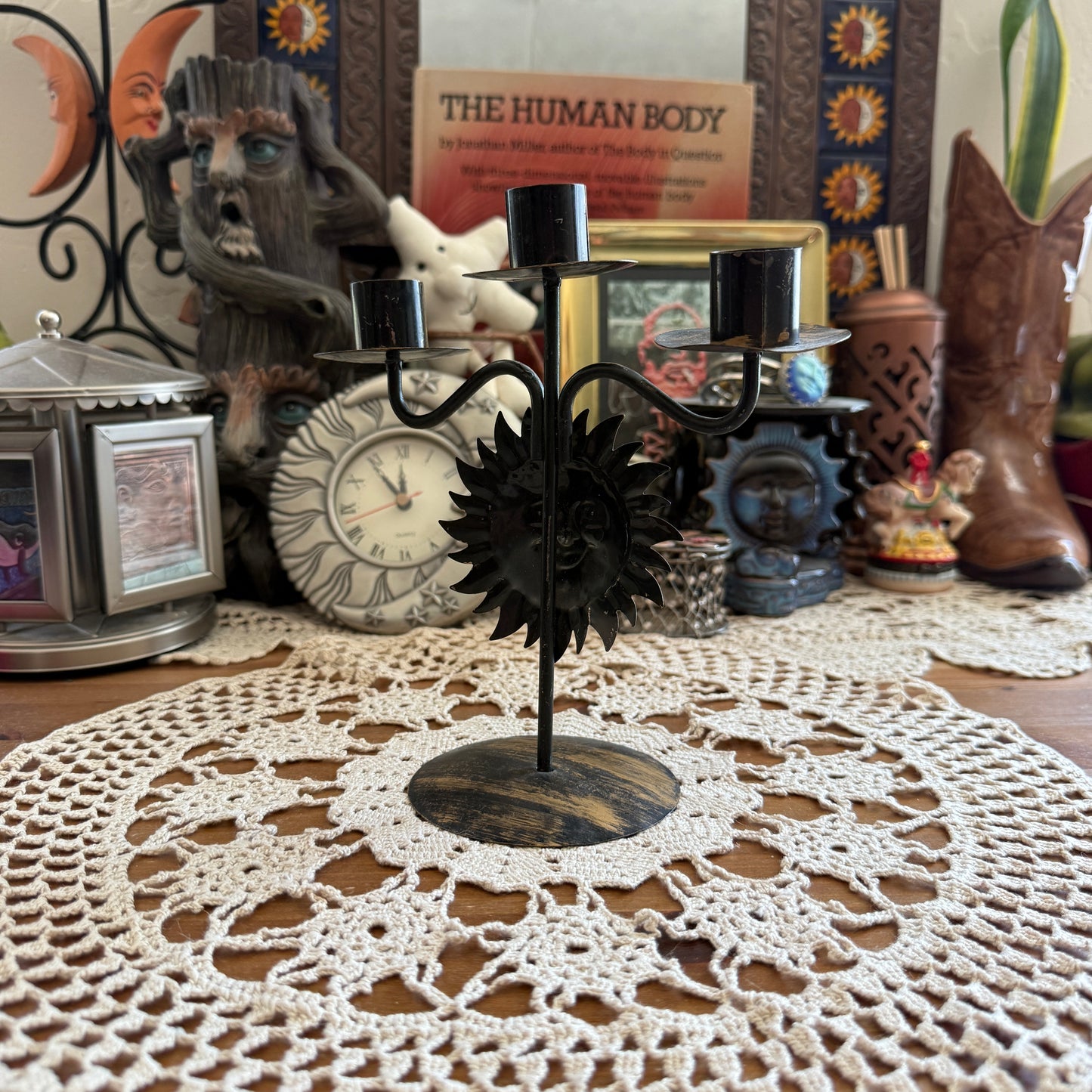 unique vintage whimsical celestial sun candle holder
