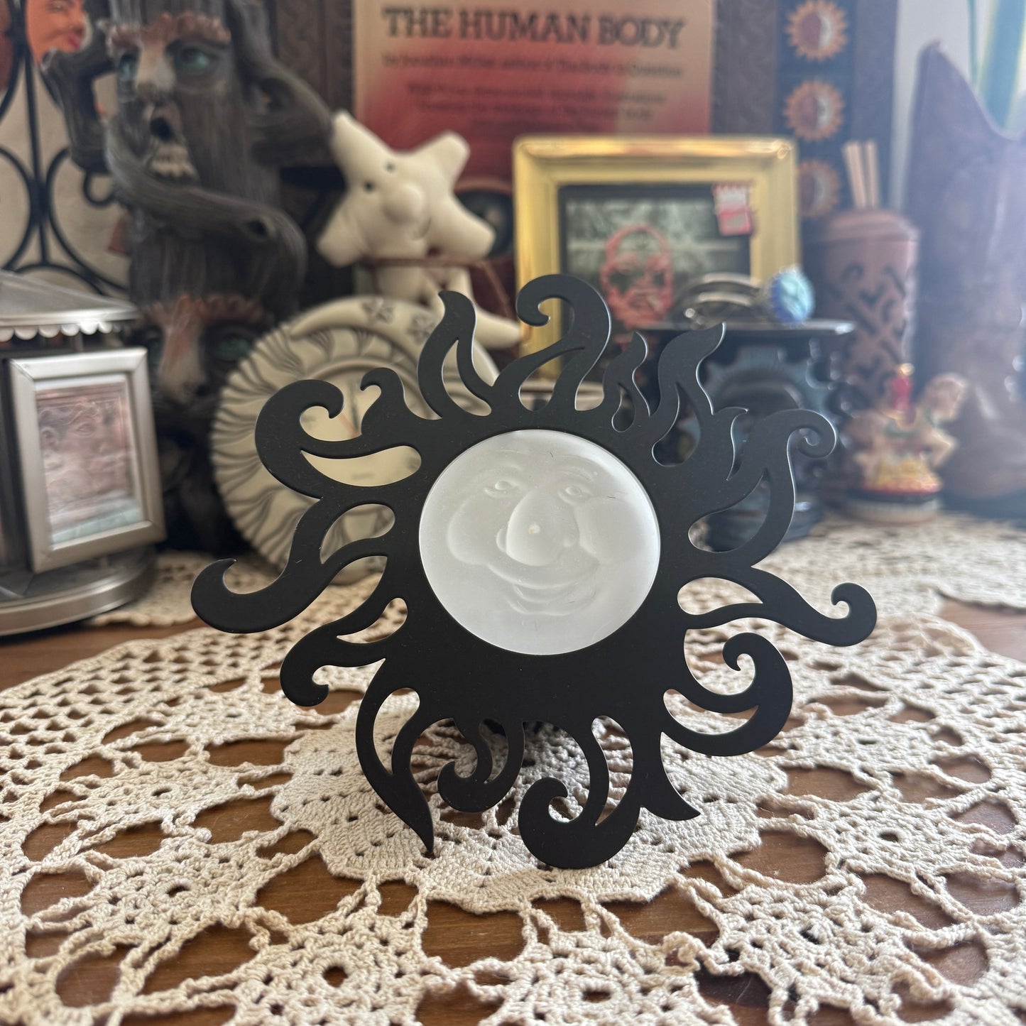 unique vintage whimsical celestial sun candle holder collectable