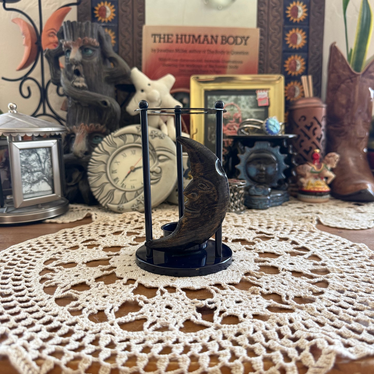 unique vintage whimsical celestial moon candle holder