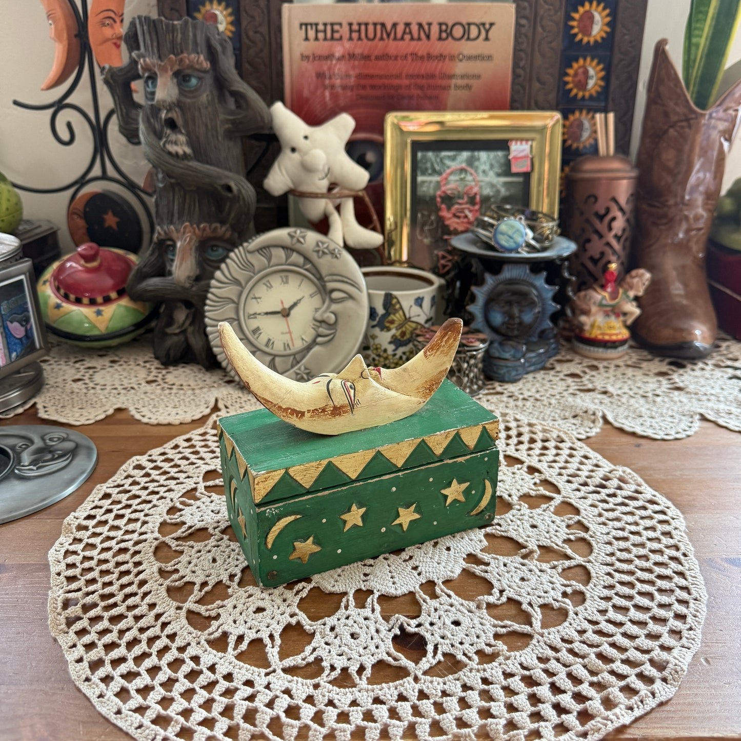 unique vintage whimsical celestial moon folk art trinket jewelry box