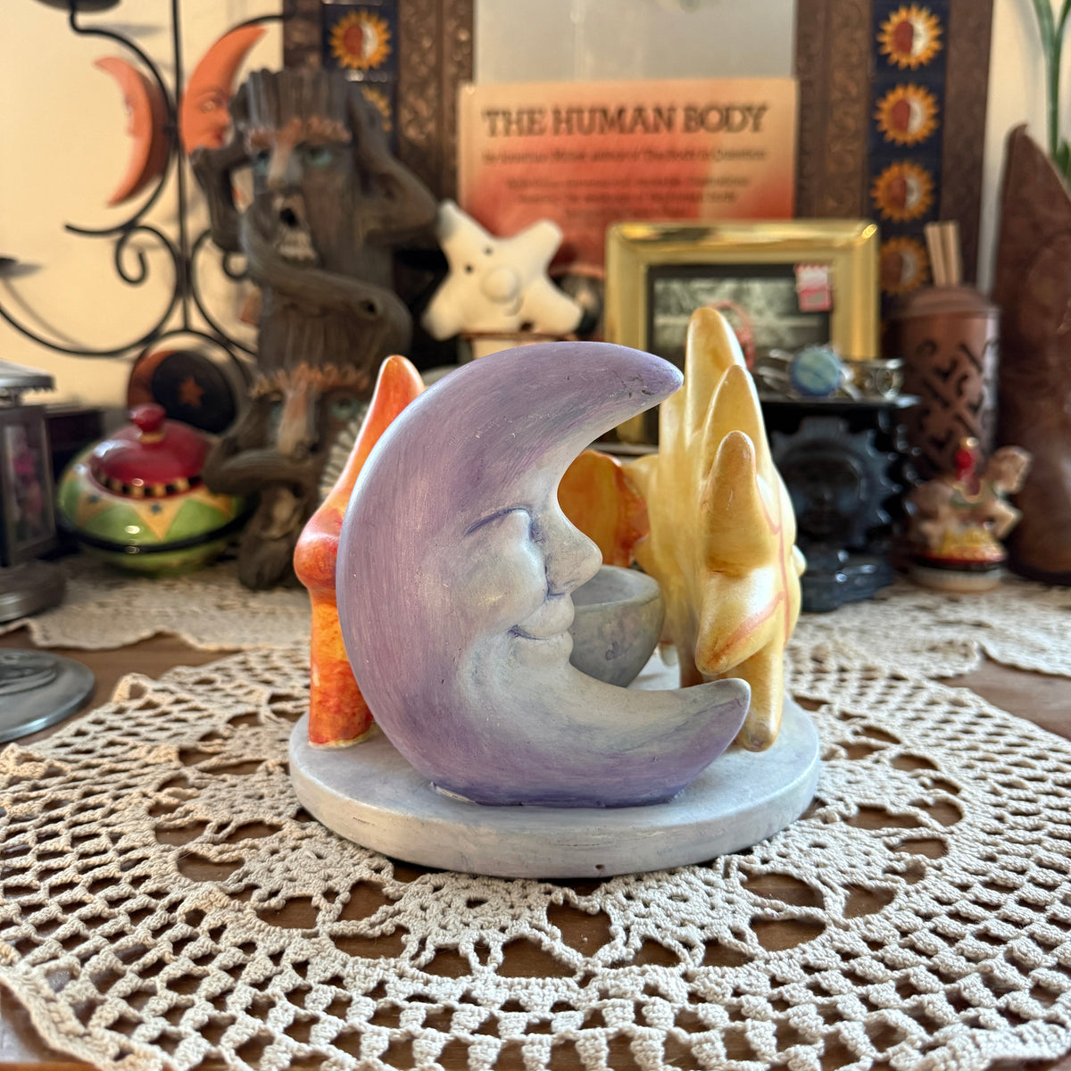 unique vintage whimsical celestial sun moon star candle holder
