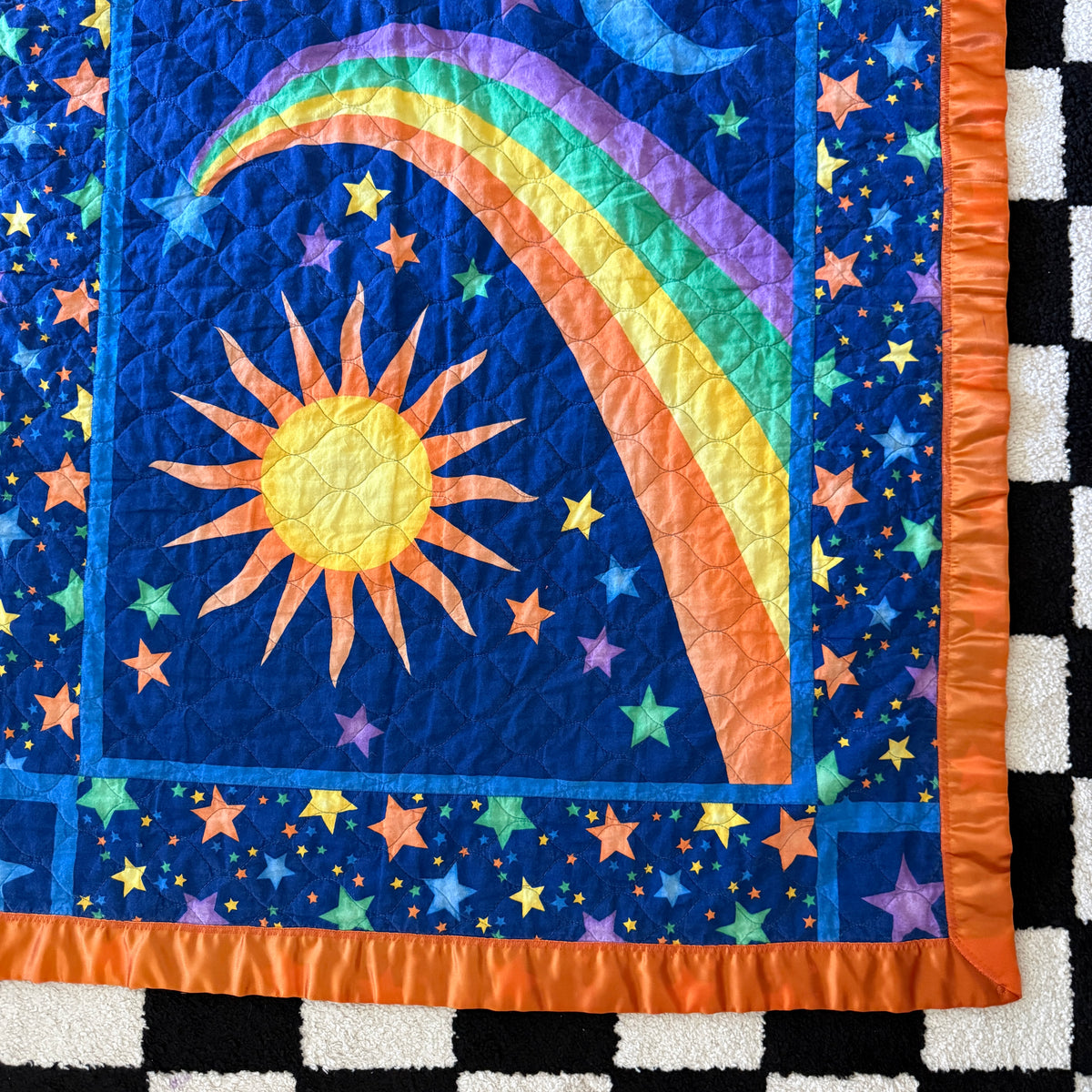 unique handmade vintage whimsical celestial sun moon stars quilt blanket