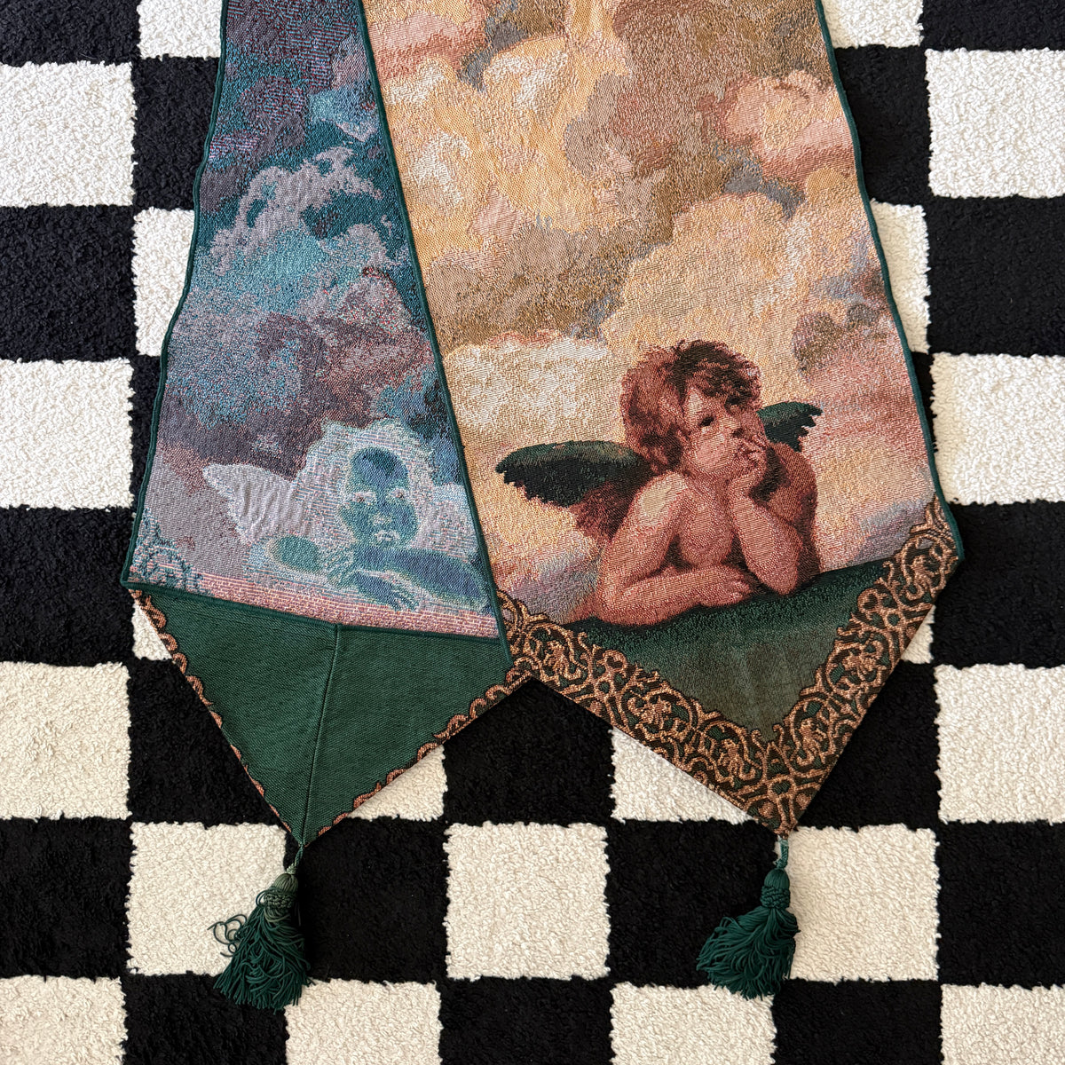 unique vintage whimsical cherub tapestry table runner