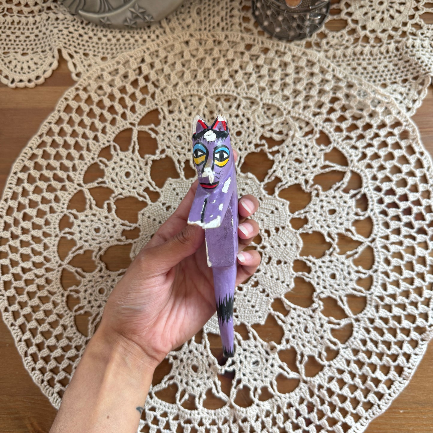 unique handmade whimsical cat folk art figure collectable