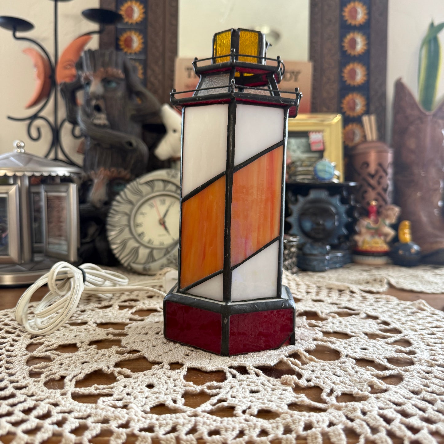 unique vintage whimsical lighthouse stained glass light lamp collectable