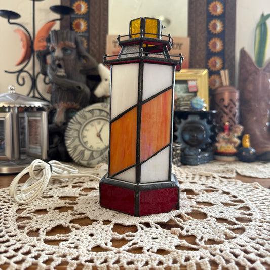 unique vintage whimsical lighthouse stained glass light lamp collectable