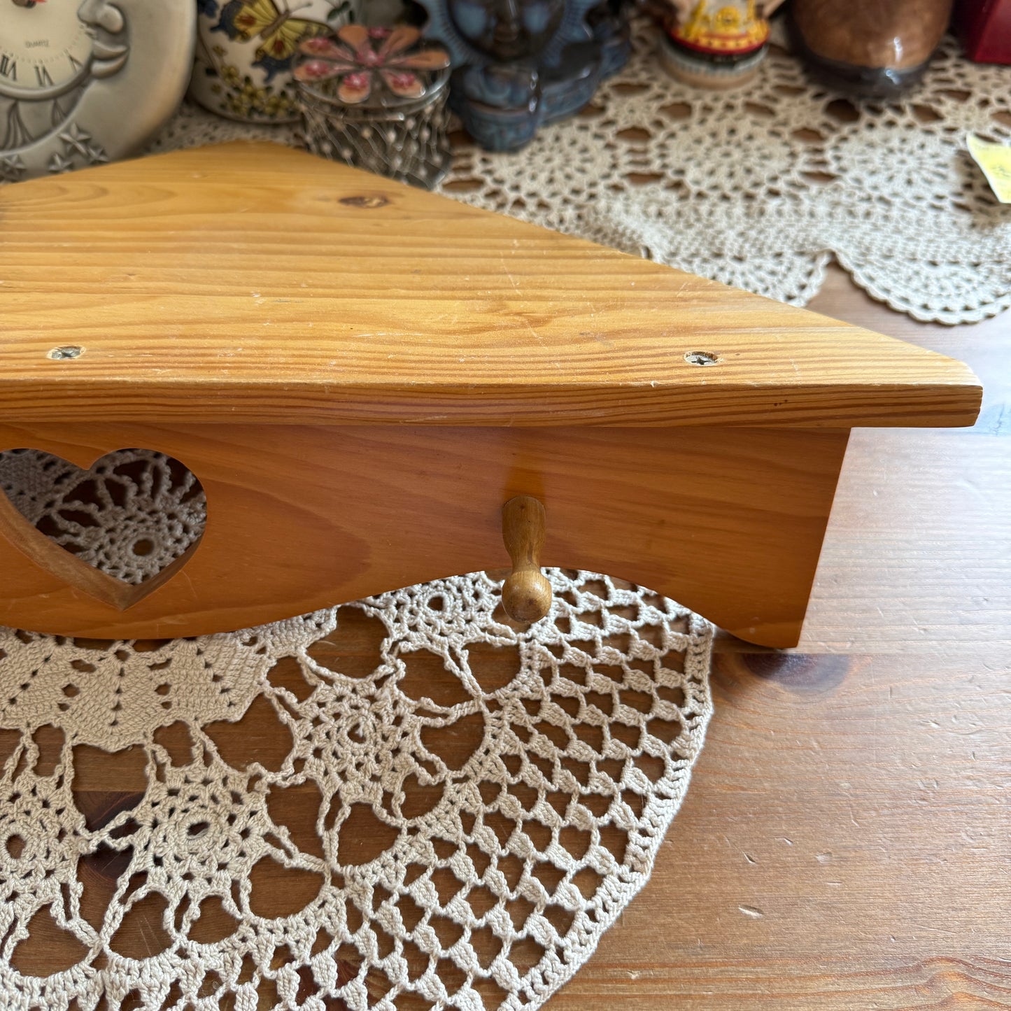 unique vintage whimsical heart wood wall shelf