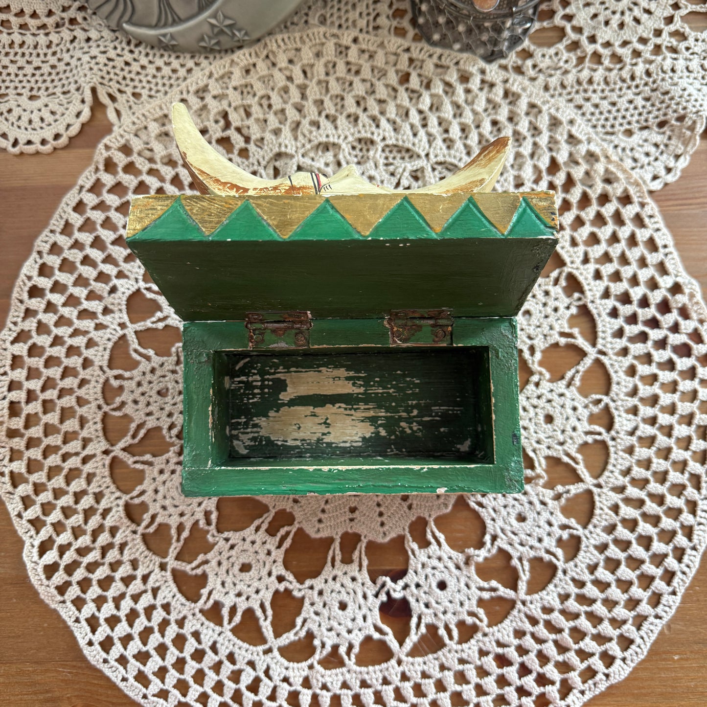 unique vintage whimsical celestial moon folk art trinket jewelry box