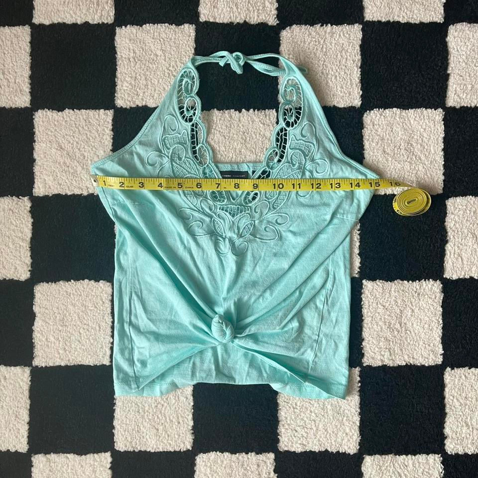 unique vintage whimsy 90s y2k embroidered halter top