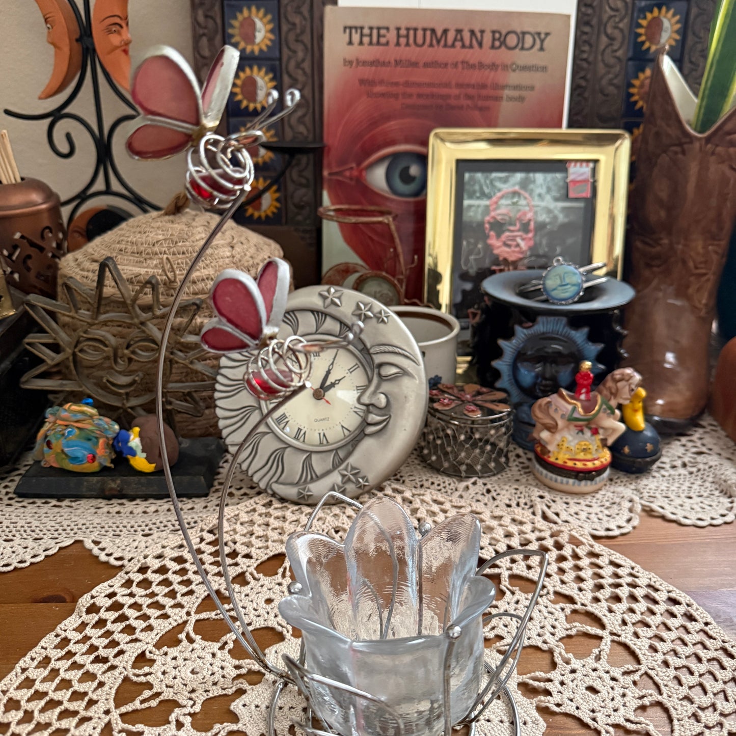 unique vintage whimsical stained glass candle holder