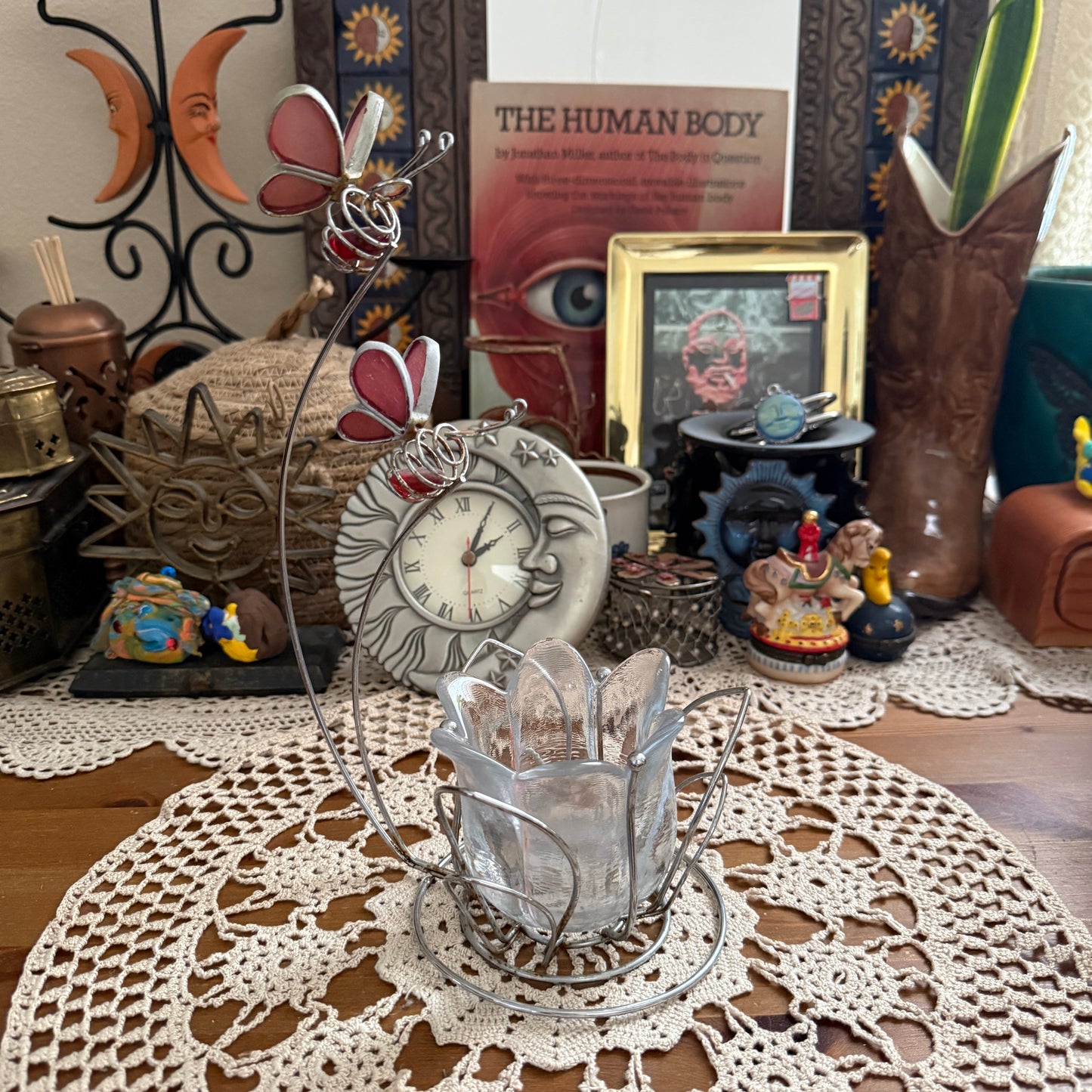 unique vintage whimsical stained glass candle holder