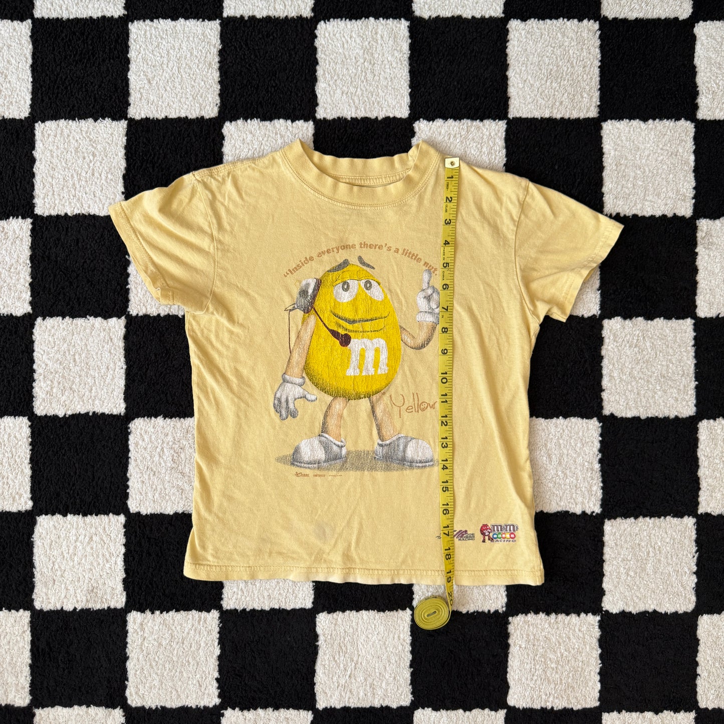 unique vintage whimsy 90s y2k NASCAR M&M graphic baby tee