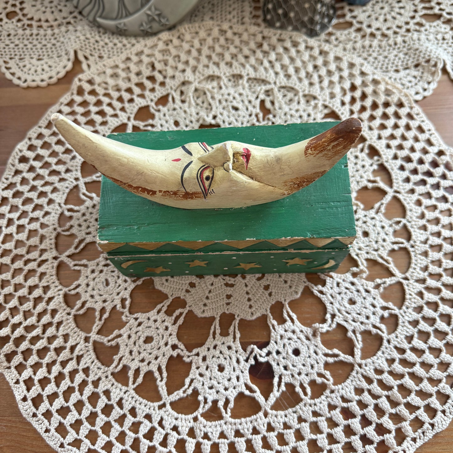 unique vintage whimsical celestial moon folk art trinket jewelry box