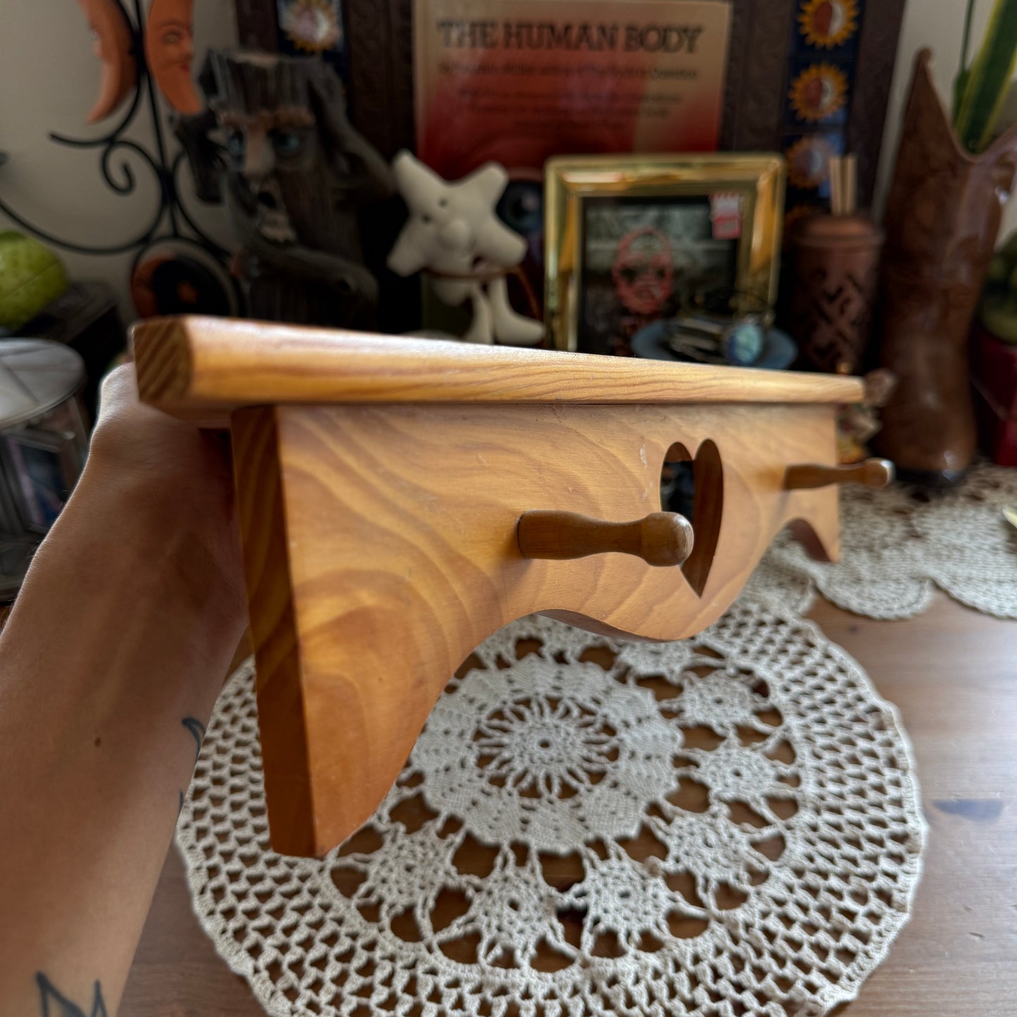 unique vintage whimsical heart wood wall shelf