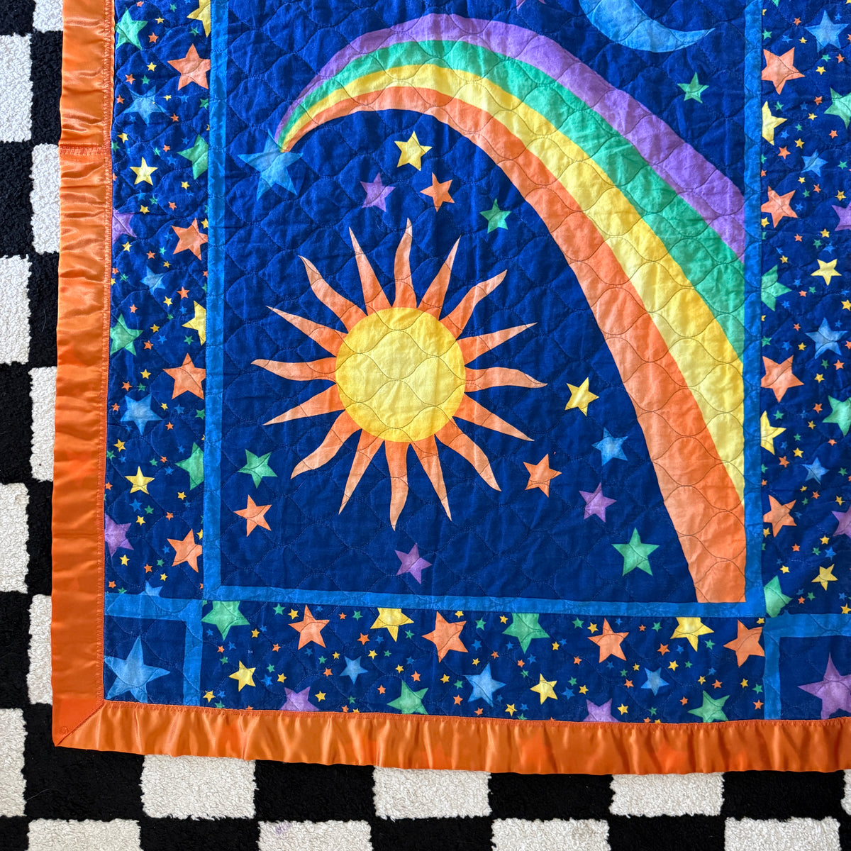 unique handmade vintage whimsical celestial sun moon stars quilt blanket