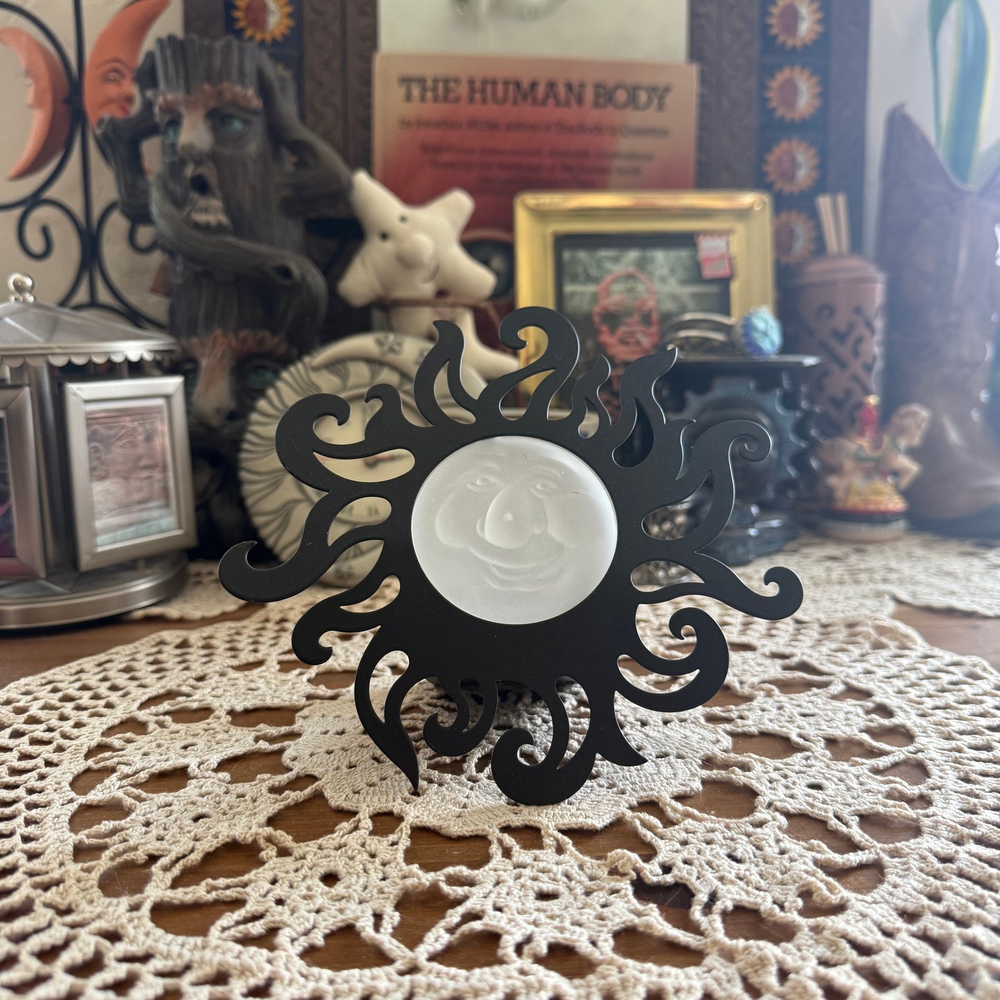 unique vintage whimsical celestial sun candle holder collectable