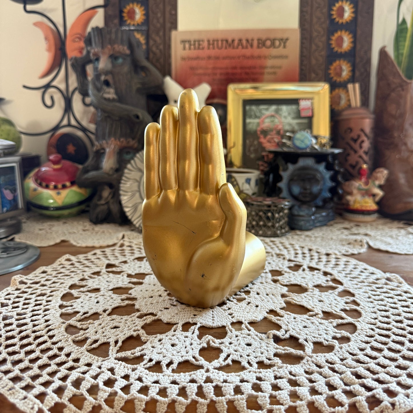 unique handmade vintage whimsical hand bookend jewelry holder collectable