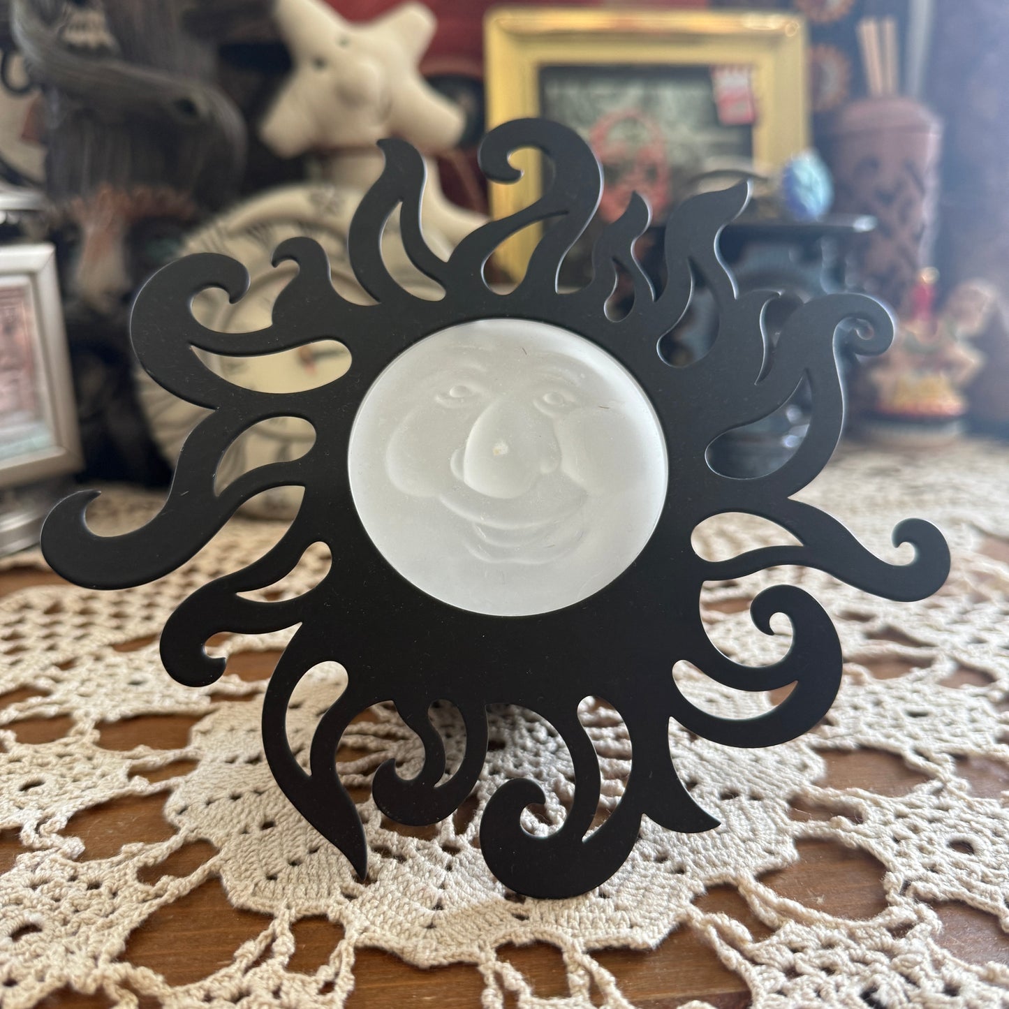 unique vintage whimsical celestial sun candle holder collectable