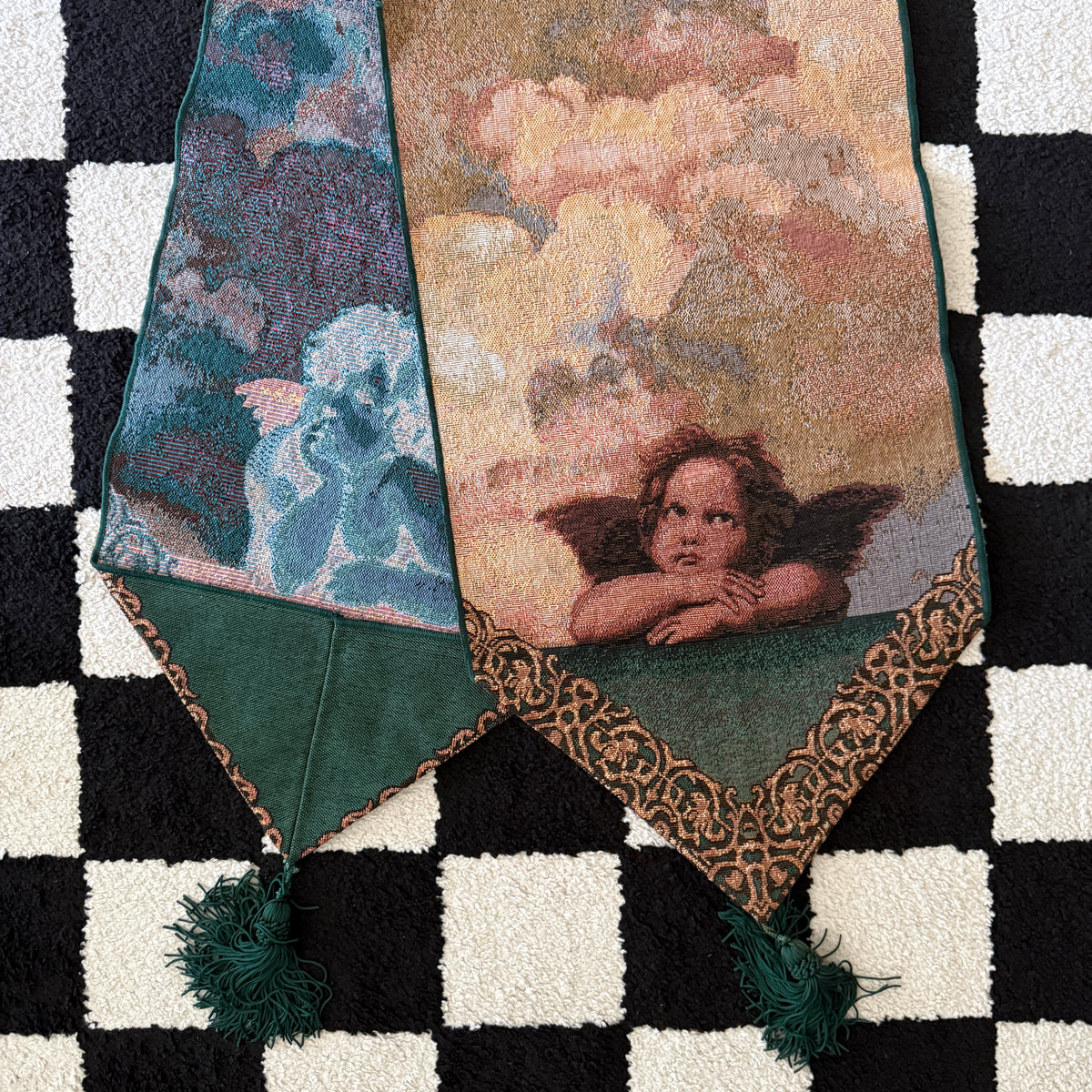 unique vintage whimsical cherub tapestry table runner