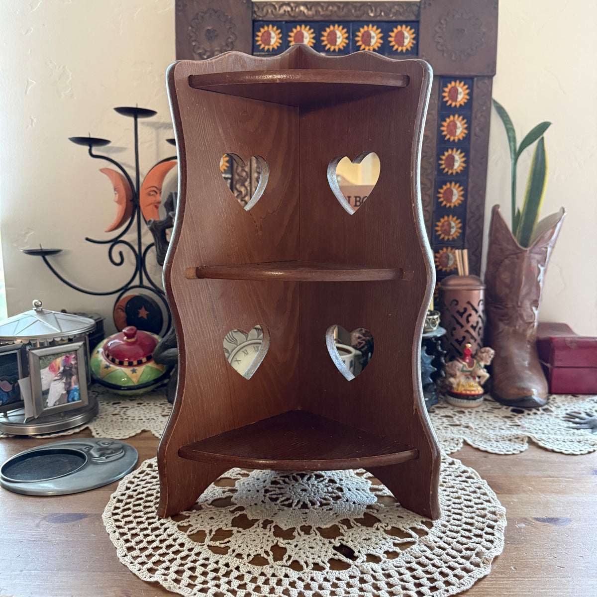 unique vintage whimsical heart wood wall shelf