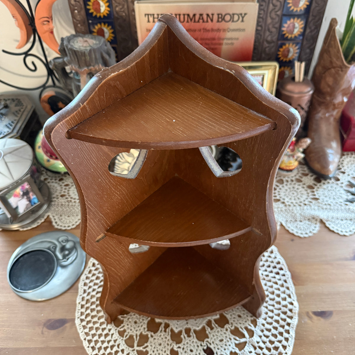 unique vintage whimsical heart wood wall shelf