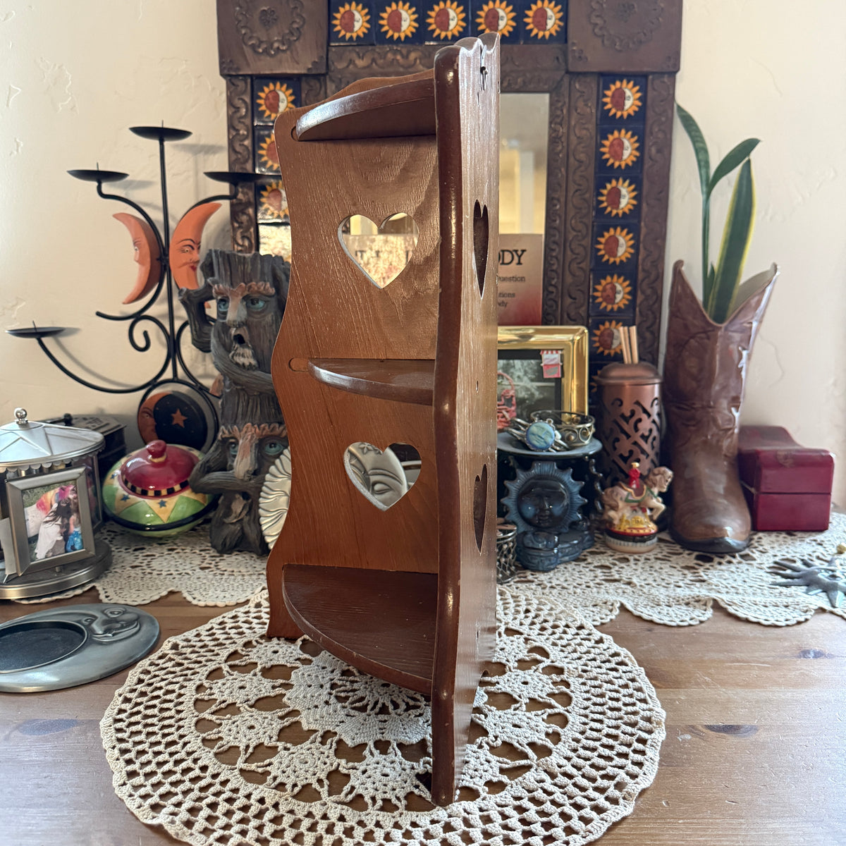 unique vintage whimsical heart wood wall shelf