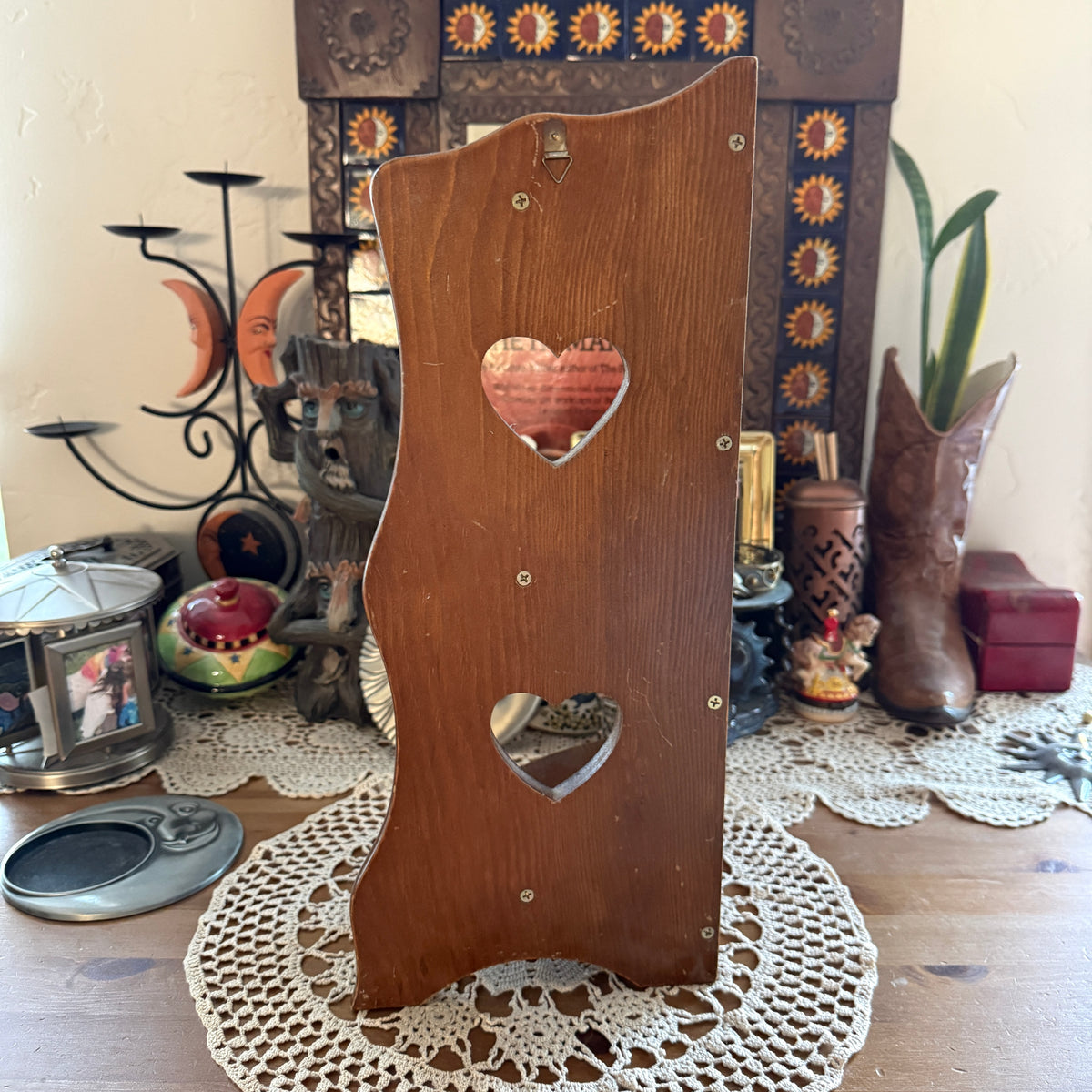 unique vintage whimsical heart wood wall shelf
