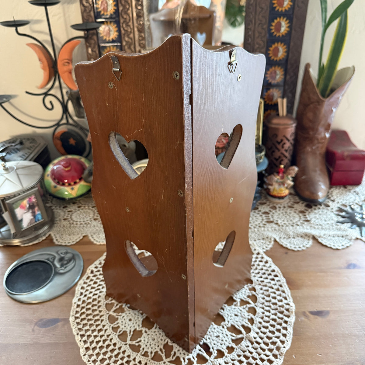 unique vintage whimsical heart wood wall shelf