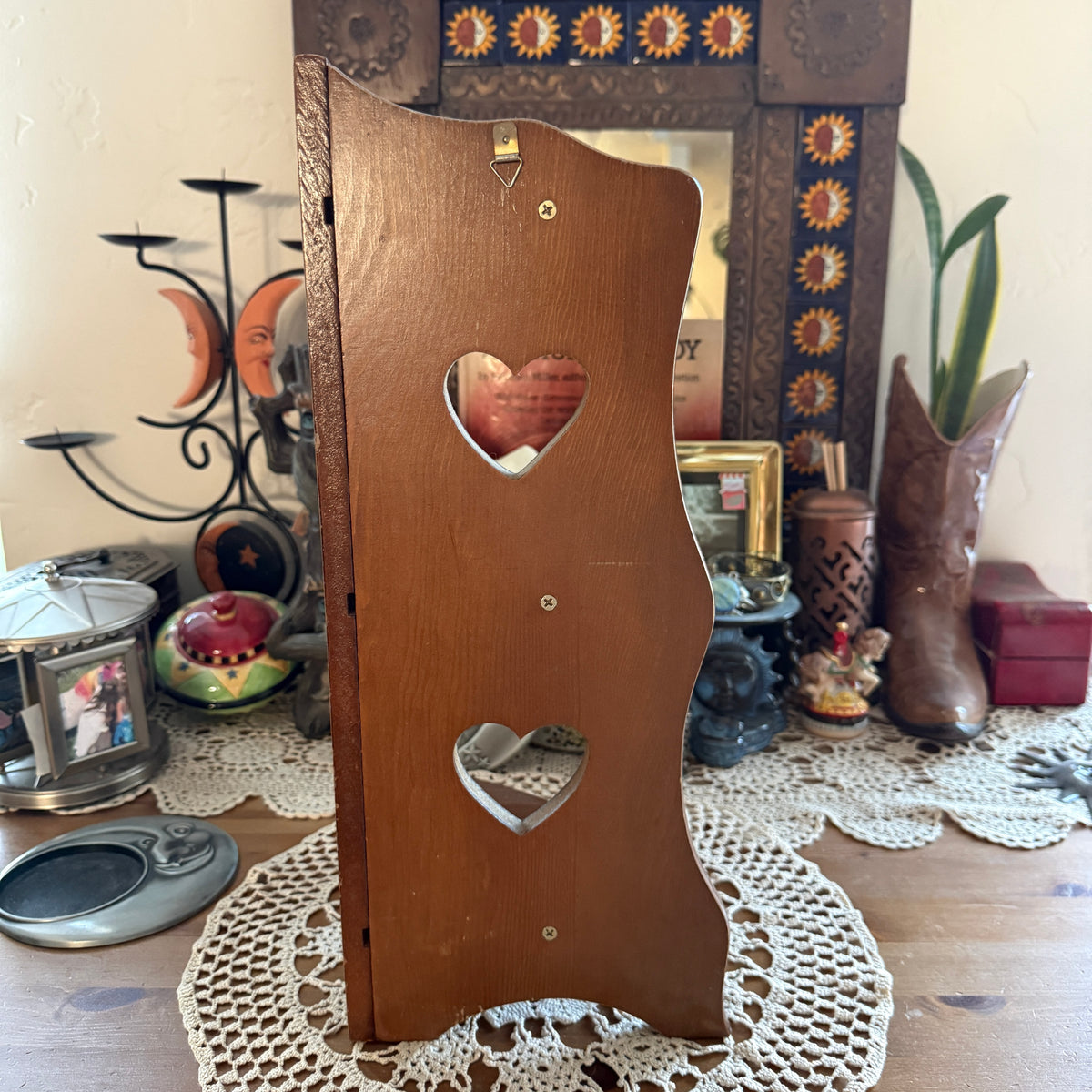 unique vintage whimsical heart wood wall shelf