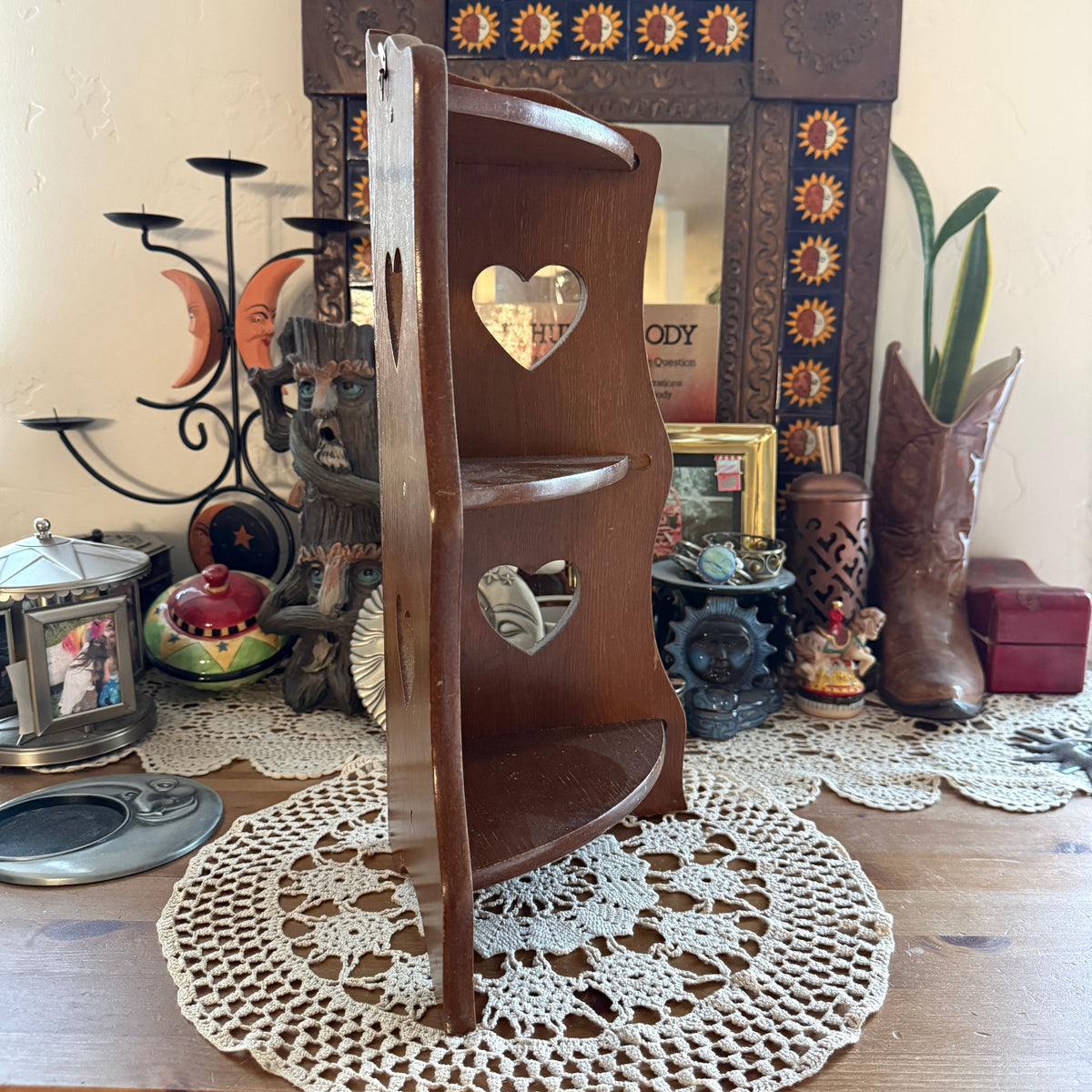 unique vintage whimsical heart wood wall shelf