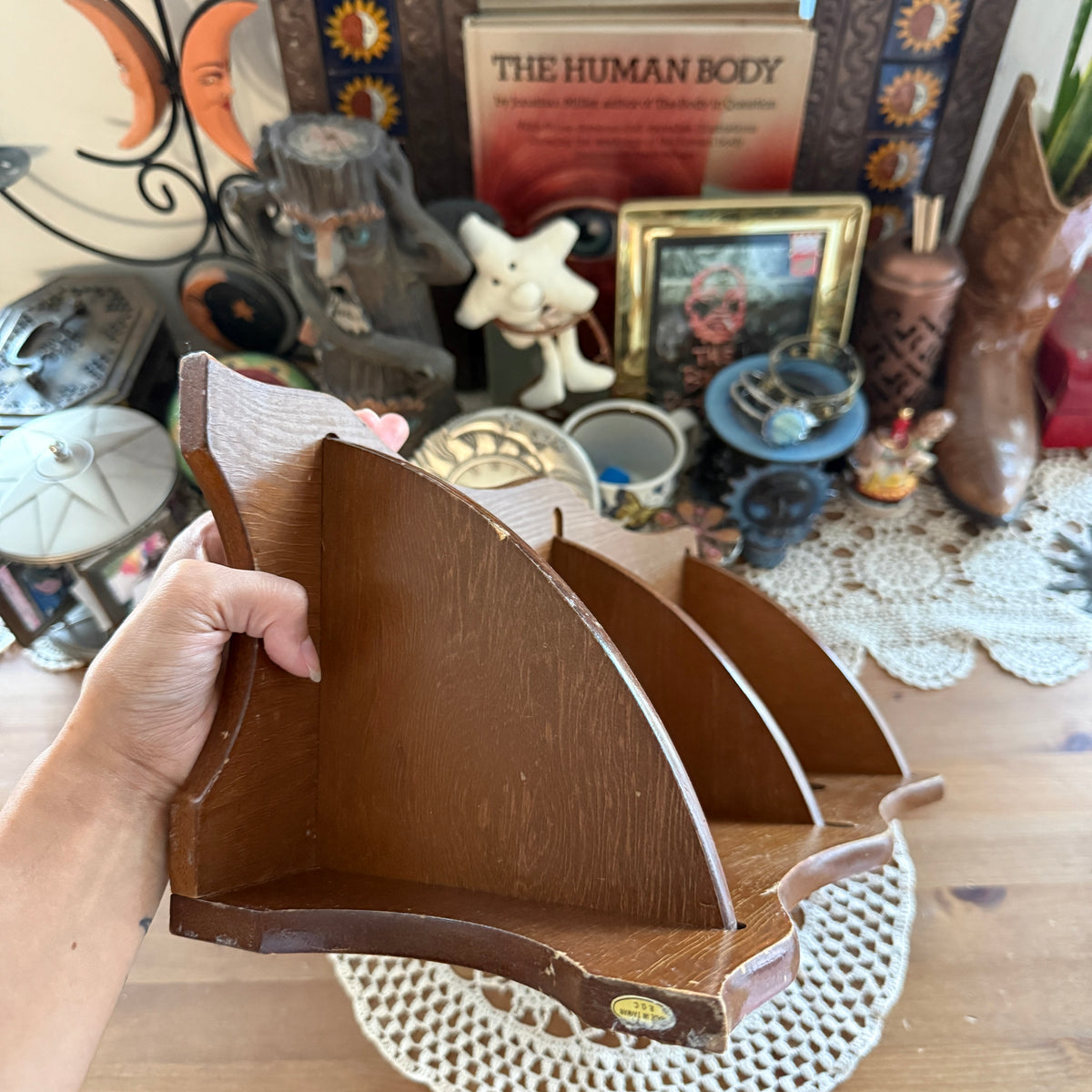 unique vintage whimsical heart wood wall shelf